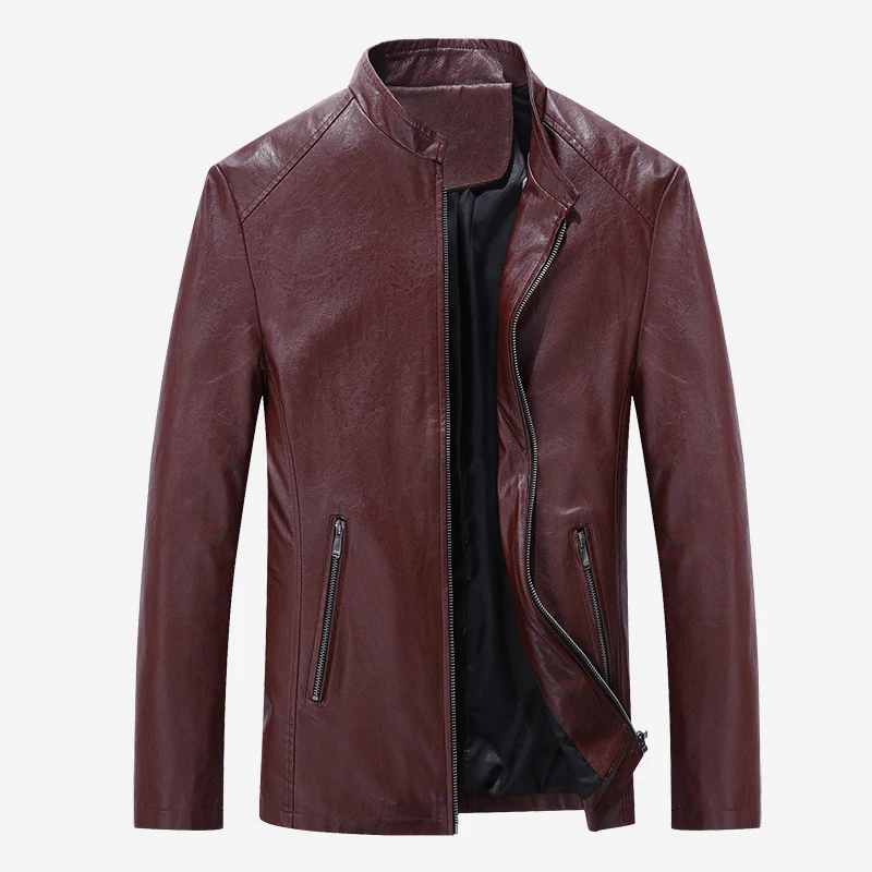 2020 New Men's Stand Collar Slim Locomotive PU Jacket High Quality Handsome Fashion Fake Leather Coat | Мужская одежда