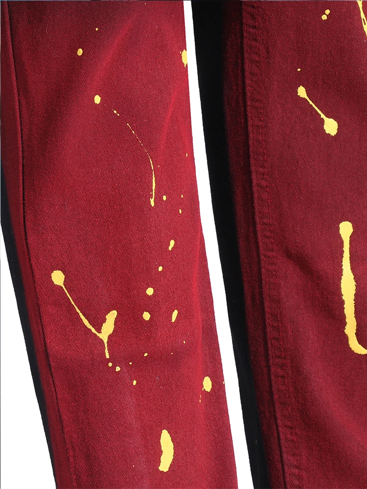 2022 European American Casual Streetwear Jeans Men's Skinny Stretch Pencil Pants Gradient Color Splash Paint Stylish Jeans Man