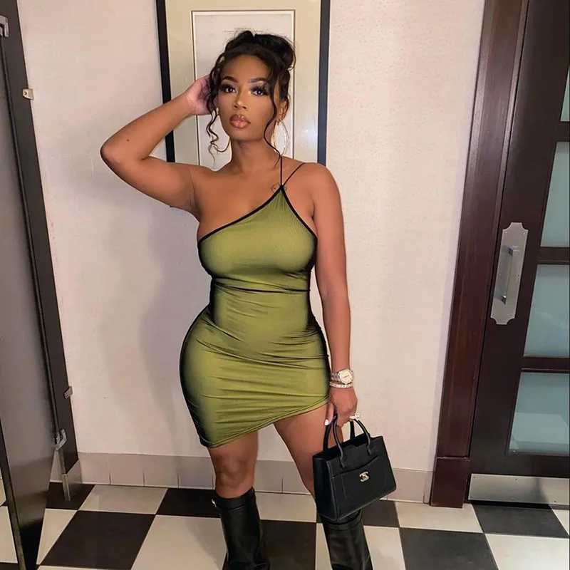 

One Shoulder Cut Out Bodycon Mini Dresses Women Bodycon Printed Sexy Backless Club Bandage Party Strap Female Платье Outfits