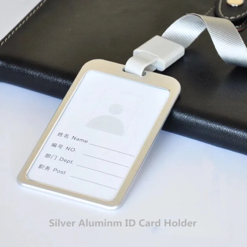 Silver-vertical Качественный алюминиевый рабочий ID держатель для карт, шейный ремешок, id держатель, цена, держатель для пропуска - Цвет: Silver-vertical