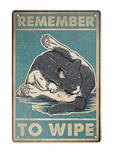 

Retro Remember To Wipe Cat Metal Sign Vintage Tin Sign for Plaque Poster Cafe Wall Art Gift 12 X 8 Inch