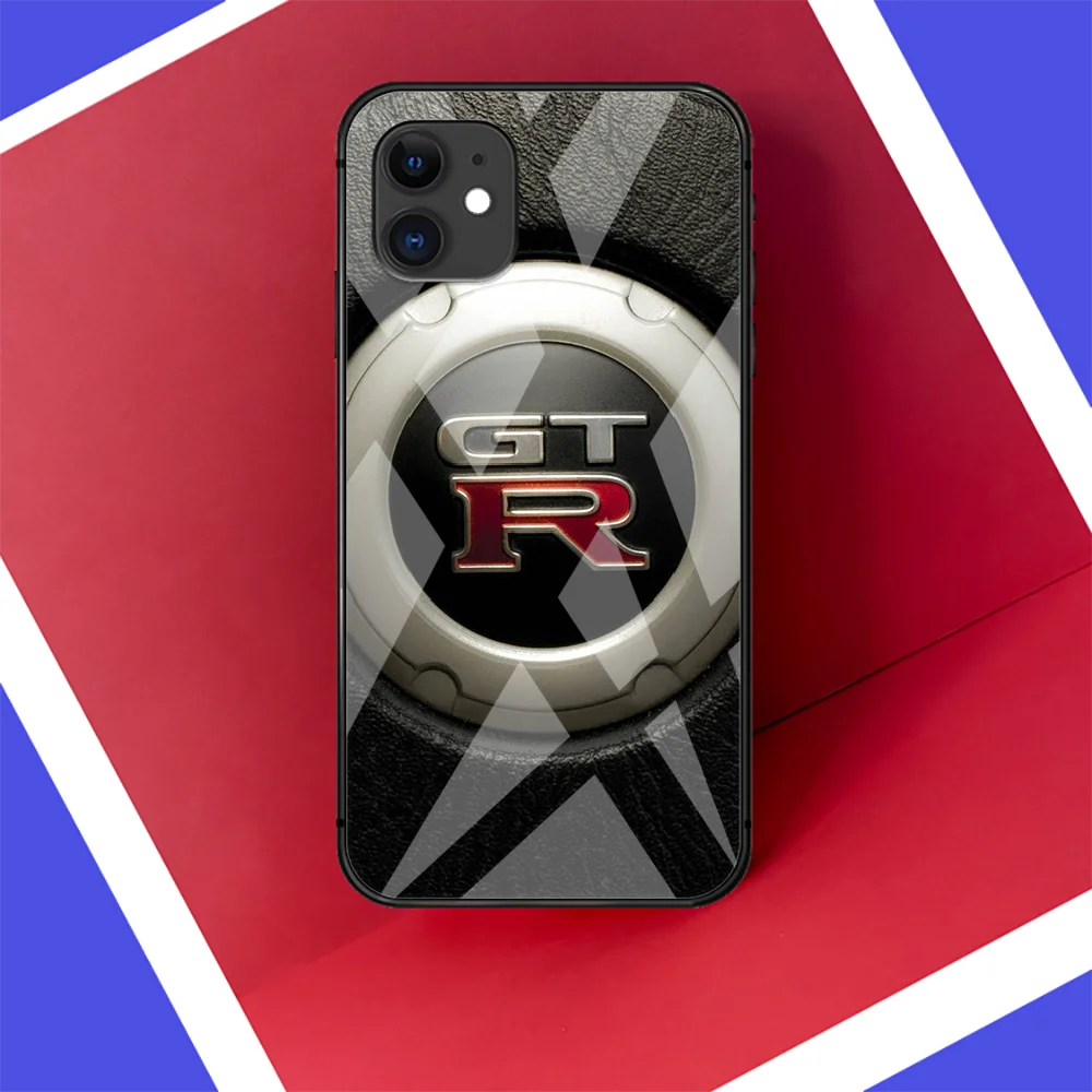 

GTR Super Car Phone Glass Tempered Case Cover For Iphone 5 6 7 8 11 12 5S 6S X Xr XS Se Max Plus Pro Mini Funda Cover 3D Black