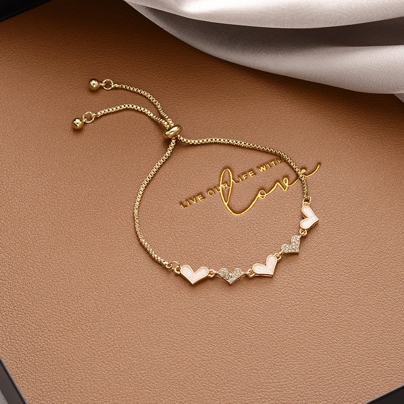 

Luxury Crystal Heart Charm Bangles Gold Bracelets For Women Jewellery Bracelet adjustable Slide Bead For Women