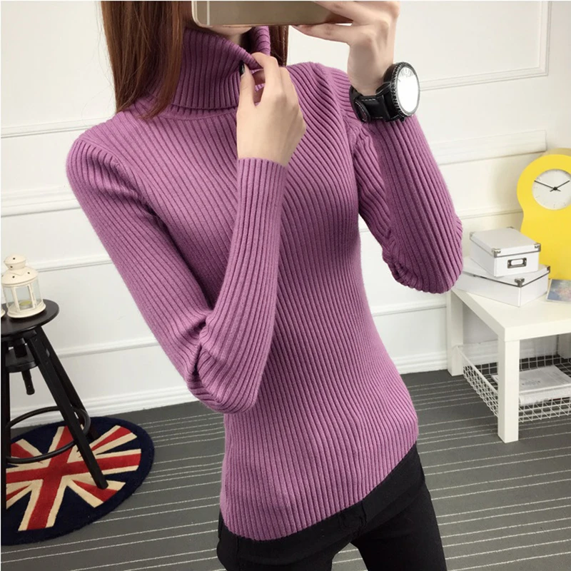 Свитер-водолазка женский осенне-зимний новый стиль приталенный с капюшоном