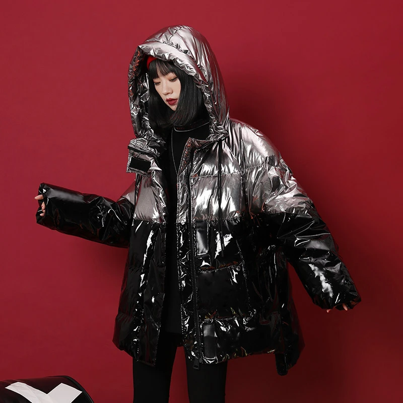 Модная короткая Глянцевая стеганая куртка Женская парка зимняя Корейская с