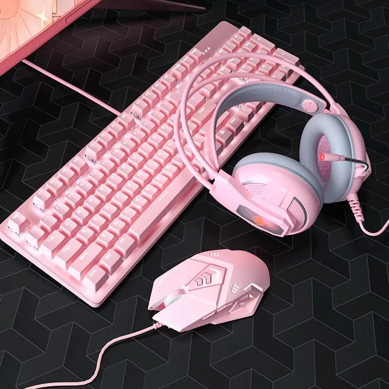 2400DPI pink real mechanical keyboard and mouse set cute girls e-sports gaming computer peripherals with backlight 104 keys