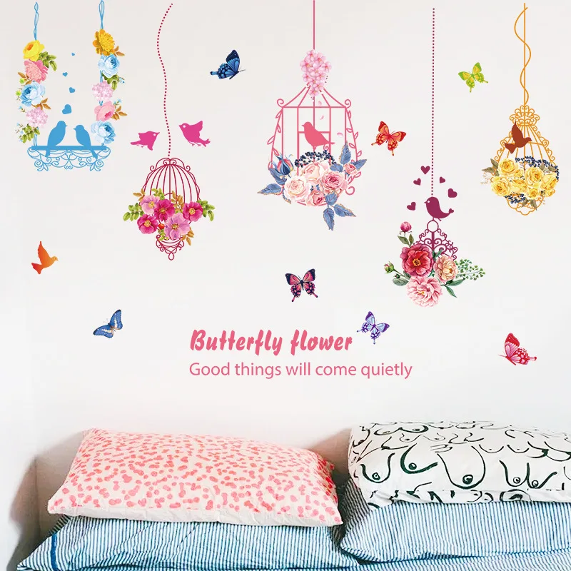 

Colorful Garden Plants Flower Wall Stickers for Kids Rooms Home Decor 3D Vivid Wall Decals Pvc Mural Art Diy Posters Decorations