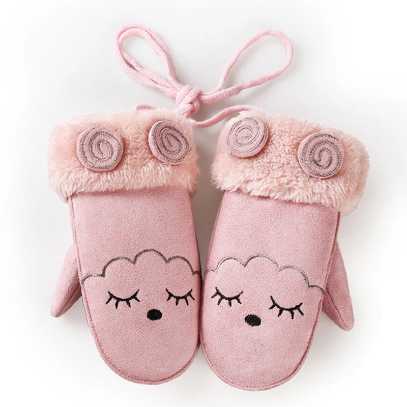 

Cartoon Cat Smile Prints Children's Winter Gloves Lovely Kids Winter Gloves Suede Leather Mittens Boys Girls Cotton Warm Gloves