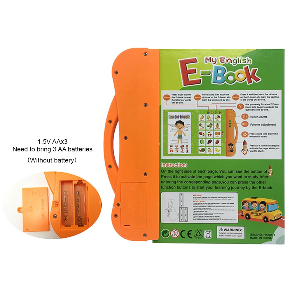 

Battery Powered Cartoon Reading Educational Toy Sound Book Student English Study For Kids Electronic Tear Resistant With Pen