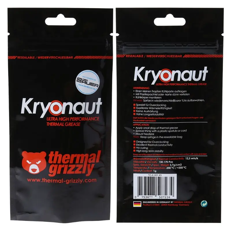 Thermal Grizzly Kryonaut 1g for CPU AMD Intel Processor Heatsink Fan Compound Cooling Paste Cooler Grease New | Компьютеры и офис