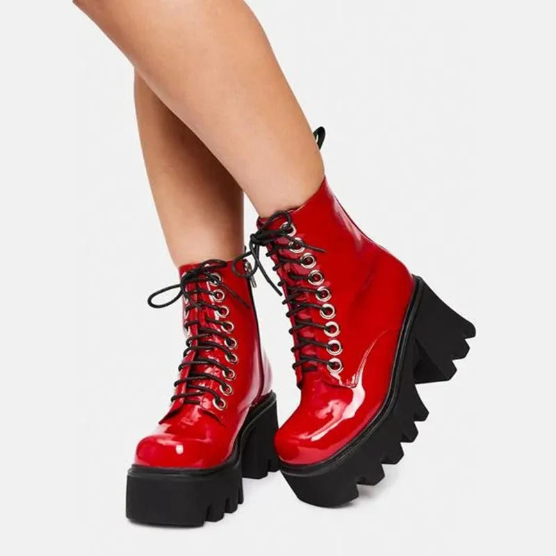 

Female Platform Boots Fashion Punk Shoes Wedges Thick Bottom Women Boots Autumn Winter Cool Shoes for Woman Chunky Cross Straps