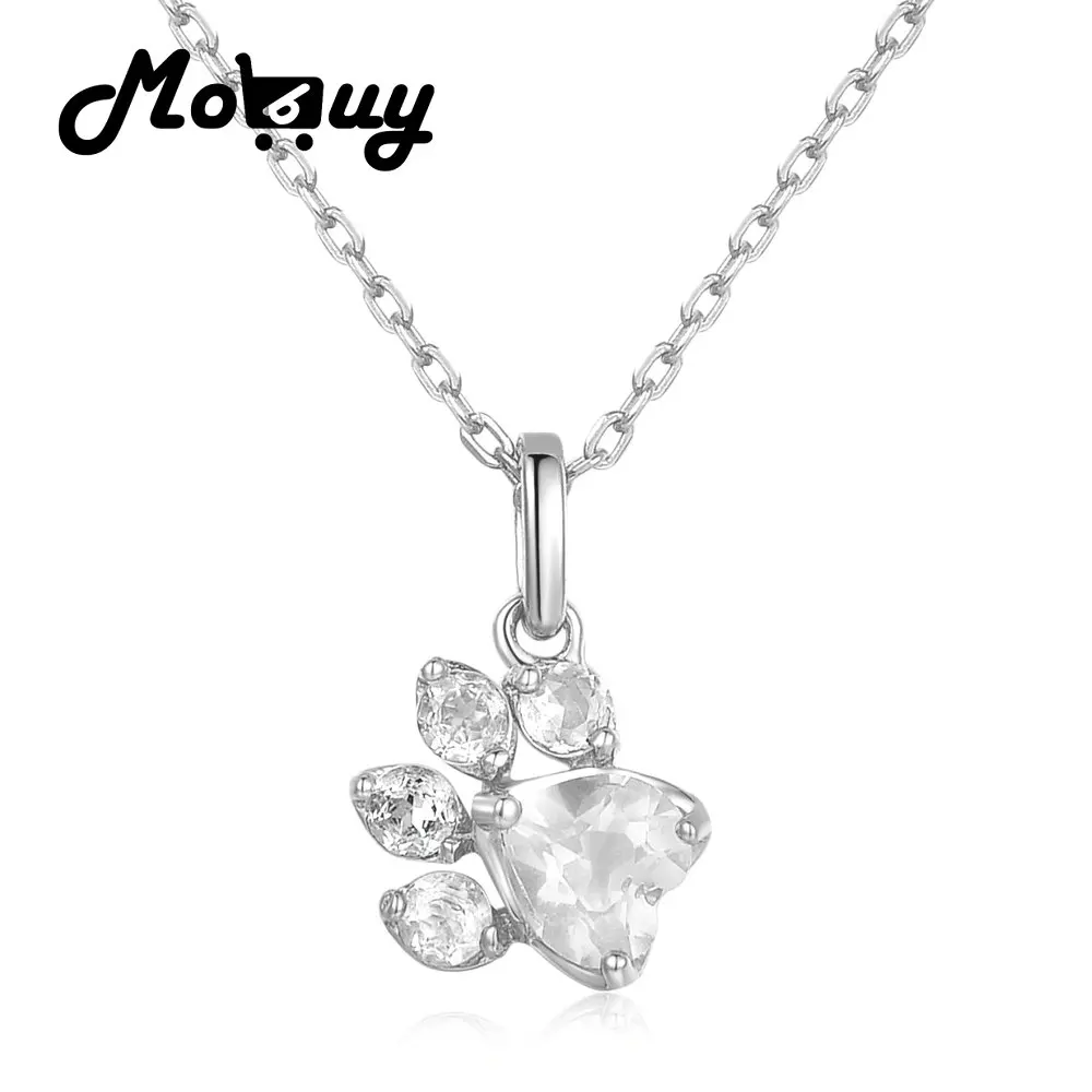

MoBuy Necklace For Women Bear's Paw 5x5.5mm 100% Natural Gemstone Clear Quartz Chain 925 Sterling Silver Fine Jewelry MBNI067