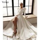 Простое Элегантное Атласное Свадебное Платье Verngo, 2021, свадебные платья с длинным рукавом и V-образным вырезом, с драпировкой, с поясом и разрезом, официальные платья, наряд