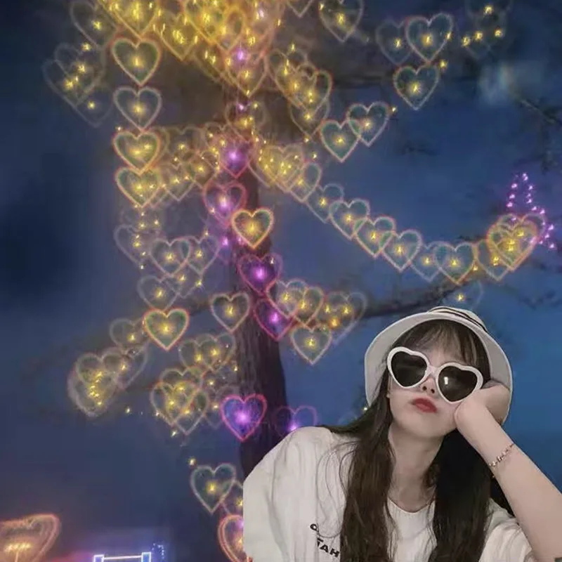 

2021 Love Heart Shaped Effect Glasses Watch The Lights Change Love Image Heart Diffraction Glasses At Night Sunglasses For Women