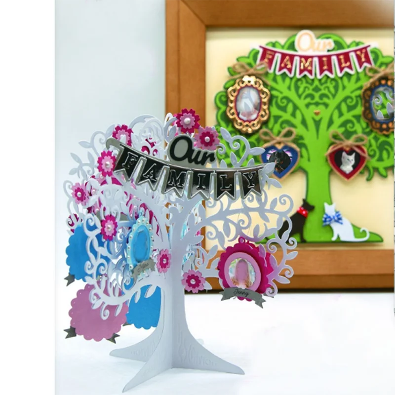 Troqueles de corte de Metal para tarjetas de &aacute;rbol familiar de Navidad, troqueles artesanales de papel para &aacute;lbum de recortes, DIY-0
