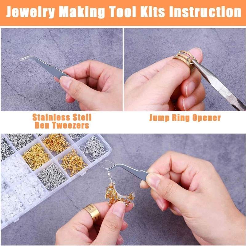 

1902Pcs Earring Making Kit Earring Hook Earring Backs Earring PostsJump Rings Tweezers Kit for Jewelry Making Supplies