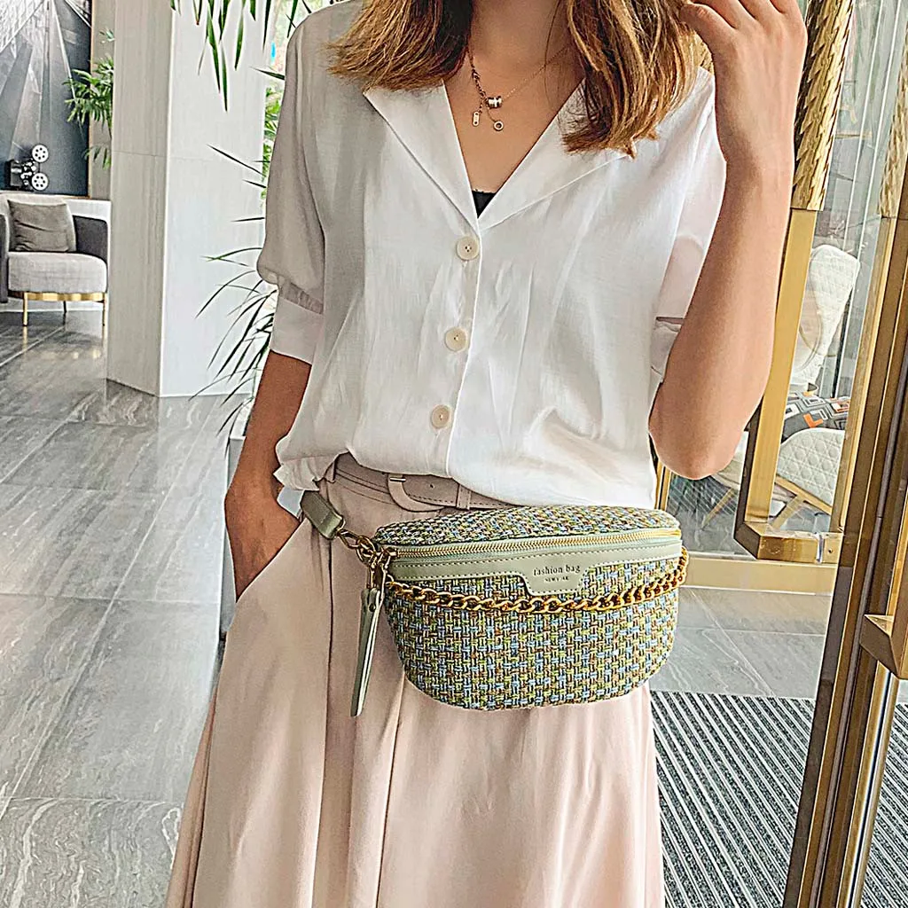 Женская сумка через плечо поясная 2019 новая модная нагрудная с карманами тканая