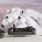Пользовательские обои в европейском стиле, ручная роспись, 3D белые парные лошади, Летающие птицы, настенная живопись, гостиная, спальня, Fresco