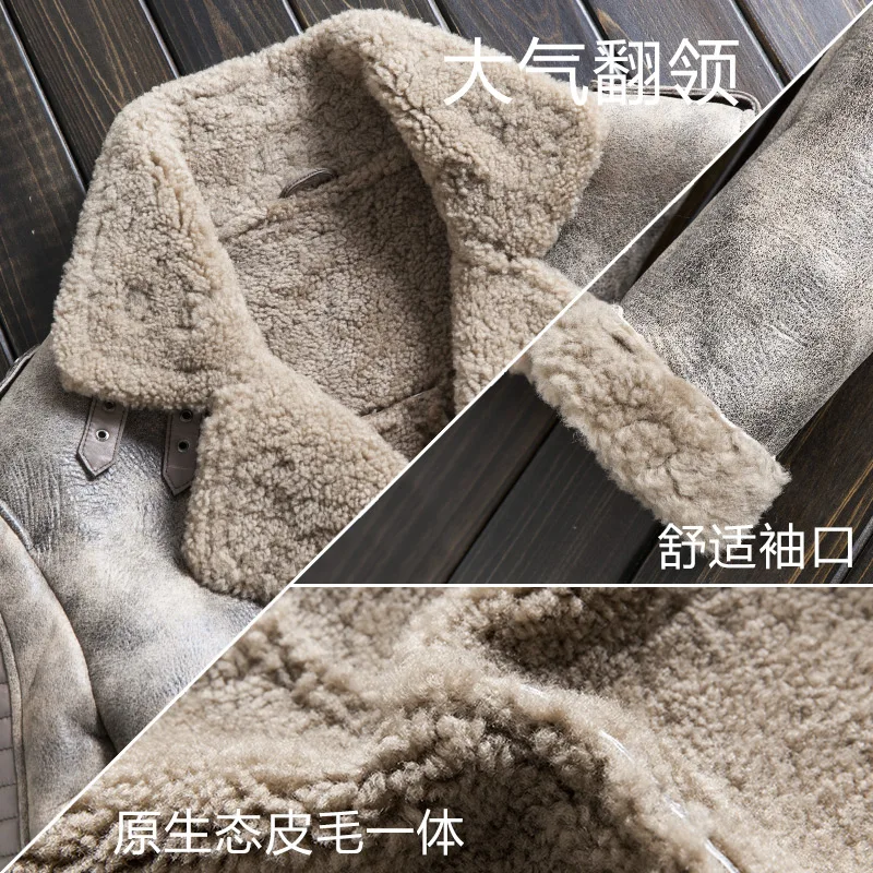 Мужская куртка из натуральной кожи зимнее пальто овчины с мехом мотоциклетная