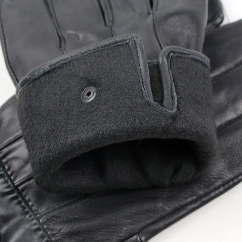 

New Women's Genuine Leather Gloves Sheepskin Full Finger Mittens Lady Bow Luvas Winter Men Button Plus Velvet Warm Guantes