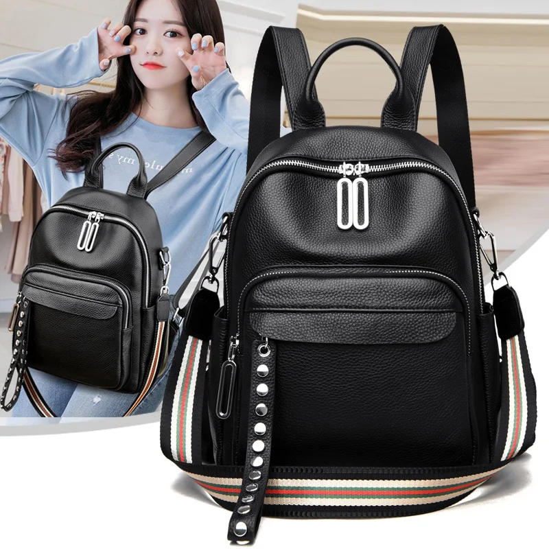 

OLSITTI High Quality Women Backpack 2021 New Designer Bag Soft Leather Travel School Bags for Teenage Girls Black Backpack