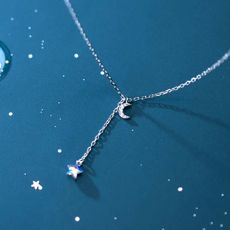 Trustdavis Стерлинговое Серебро 925 пробы Ослепительная цепочка Луна звезда CZ подвеска