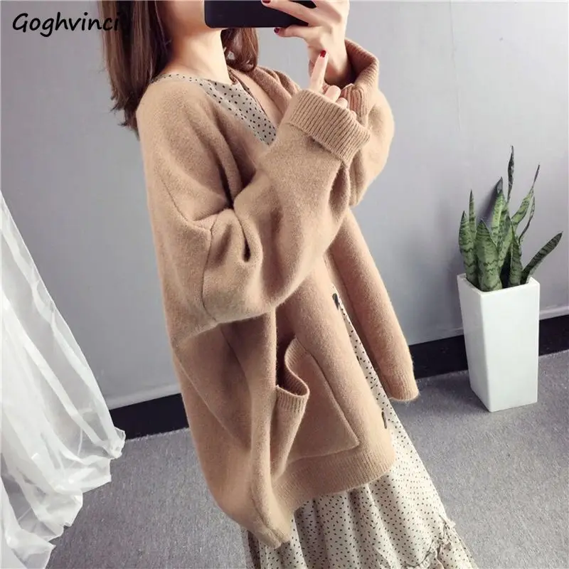 

Sweaters Women Autumn Solid Single Breasted Warm Cardigans Winter New Korean-style Chic Loose Female Outwears Elegant Jumper Ins