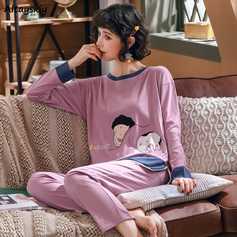 

Pajama Sets Women Plus Size Lovely Long Sleeve Chic Popular Korean Ladies Pajamas Casual Stylish Pregnant Femme Sleepwear Soft