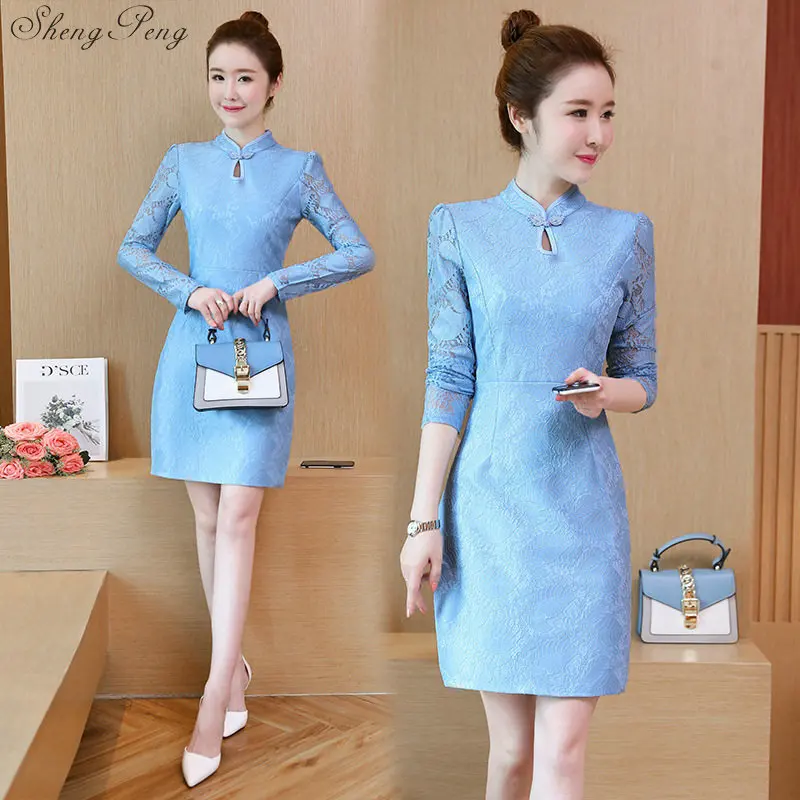Традиционное китайское платье Cheongsam Qipao для женщин с длинным рукавом вышивка