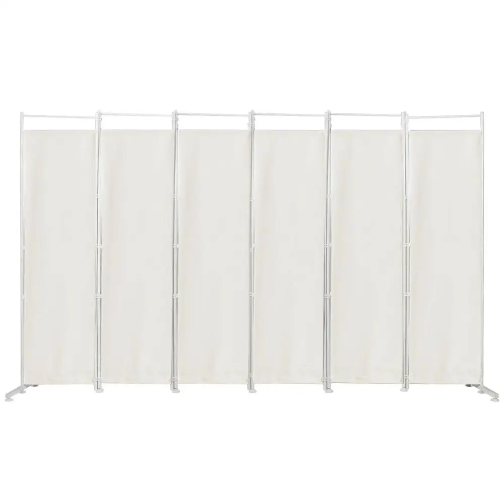 

6-Panel Room Divider Folding Privacy Screen w/Steel Frame Decoration White HW65775WH