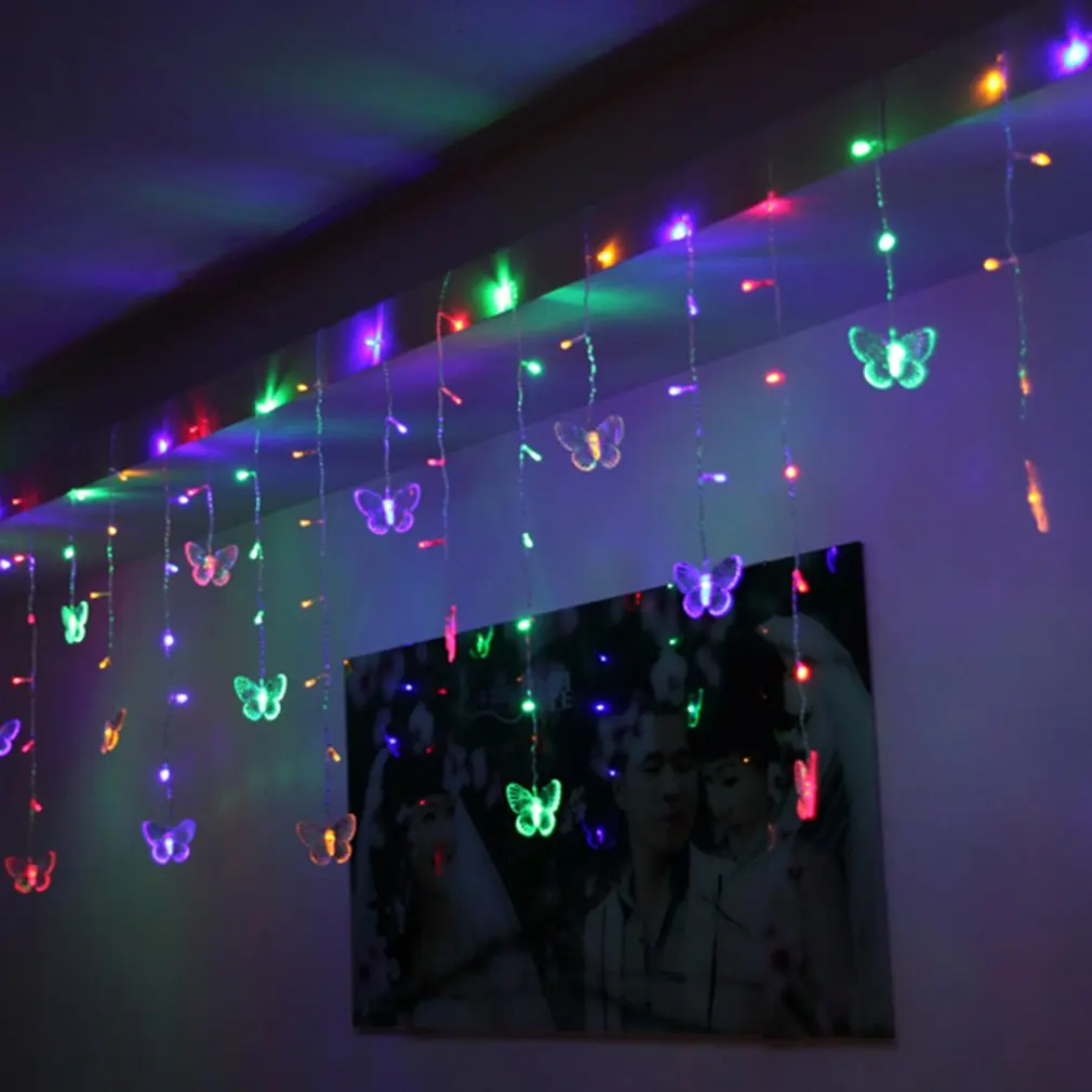 

3.5M 96LED Butterfly Light String Curtain Room Decoration LED Lantern Flashing Light String Light Birthday Decoration US Plug
