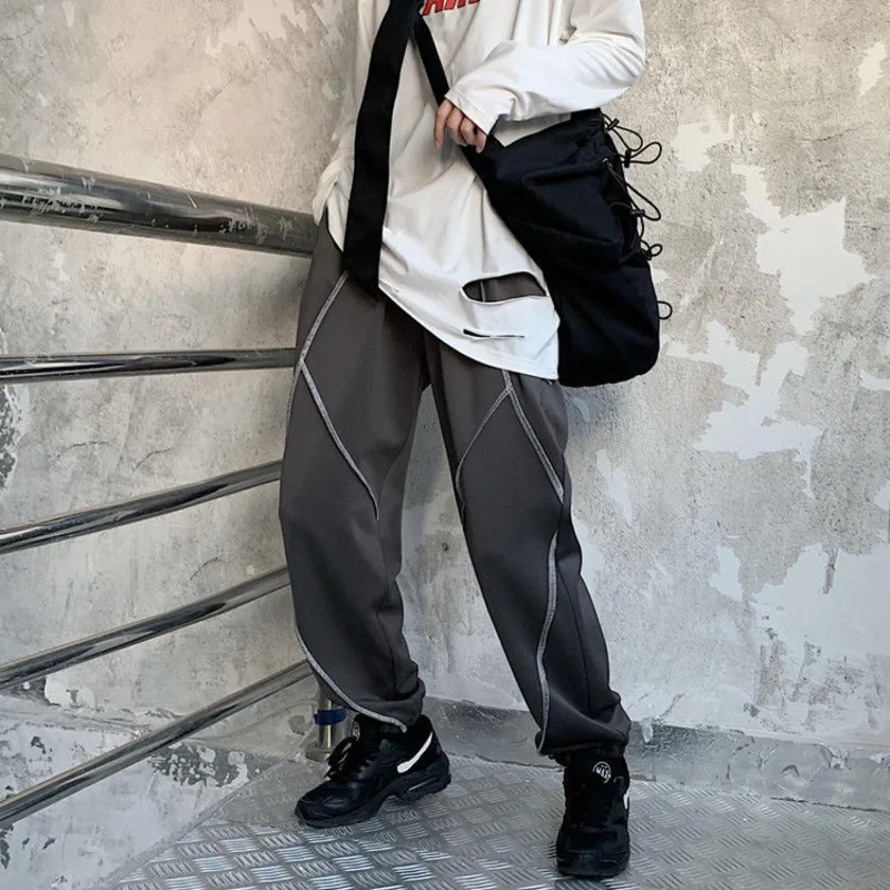 

Autumn Casual Pants Men's Fashion Solid Color Cotton Straight-leg Pants Men Streetwear Loose Hip-hop Stretch Waist Trousers Mens