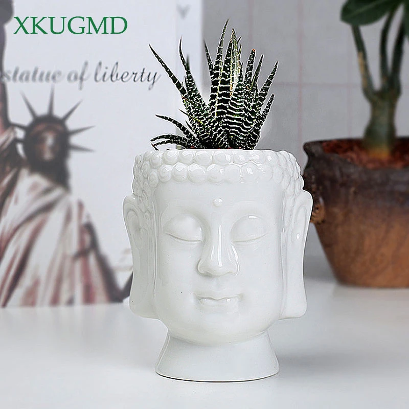 

Buddha Statue Ceramic Flower Pot Figure Sculpture Decoration Office Desktop Flower Arrangement Container Micro Landscape Potted