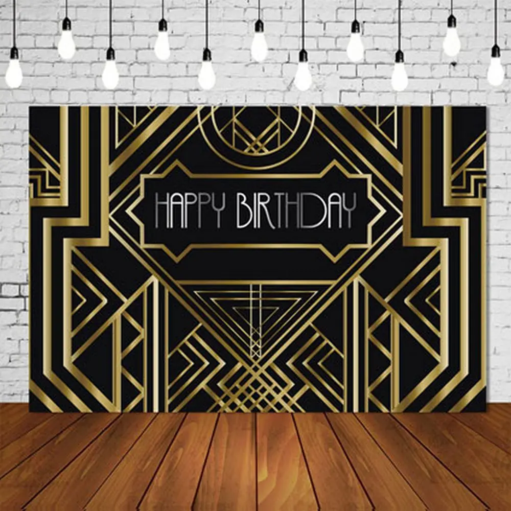 

Adults Birthday Party Backdrop Black Golden Great Gatsby Banner Elegant Tasteful Photo Background Wall Setter Poster Decoration