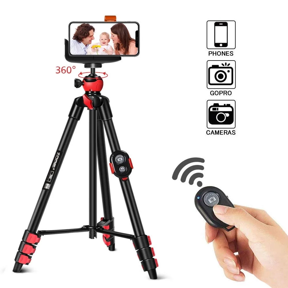 

T60 Portable Tripod with Phone Clip and Bluetooth Remote Control - Black Redb