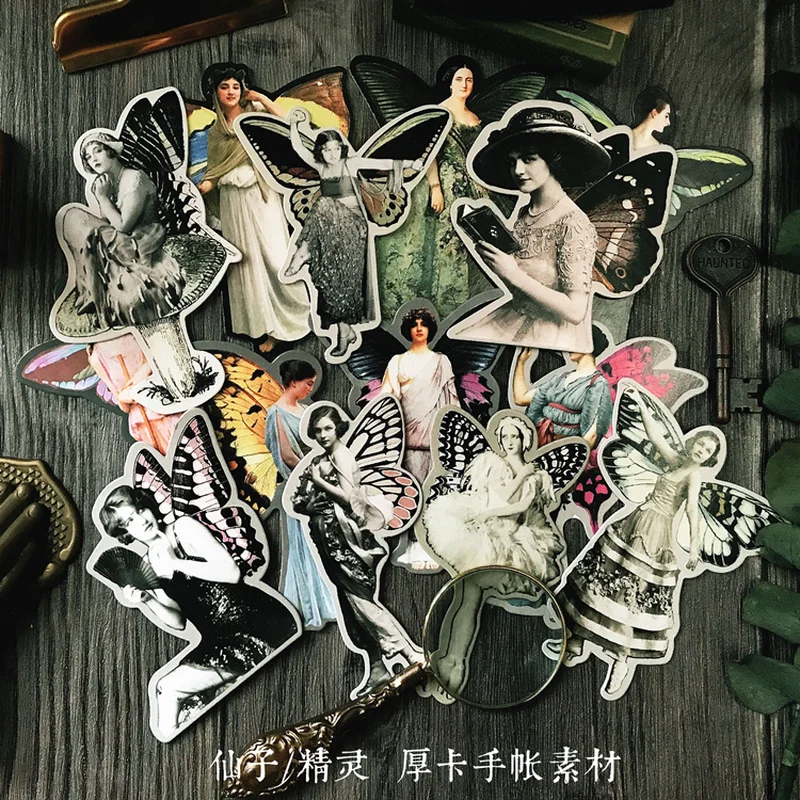 

7Pcs Tim Holtz Fairy Elf Vintage Craft Paper Junk Journal Ephemera Butterfly Wings Lady Album Scrapbooking Material Paper Packs