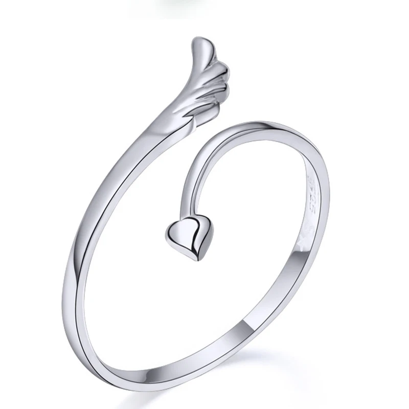 

Fashion Adjuestable Size Luxury Minimalist Style Love Angel Ring Silver Plated Charm Women Jewelry 2021 Gift