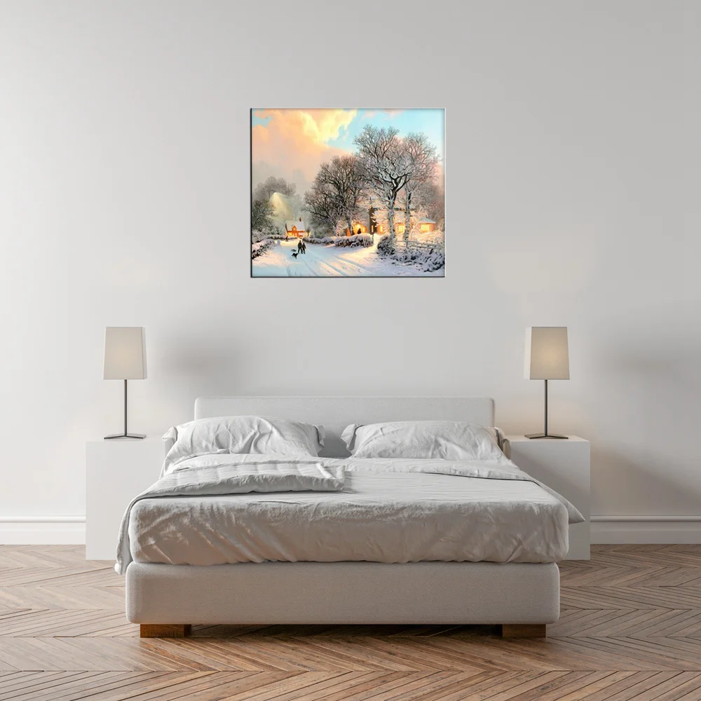 Christmas Eve Winter Wall Art Snow Landscape Artwork Giclee Print Village Posters Canvas Painting for Home Decorations Dropship | Дом и сад