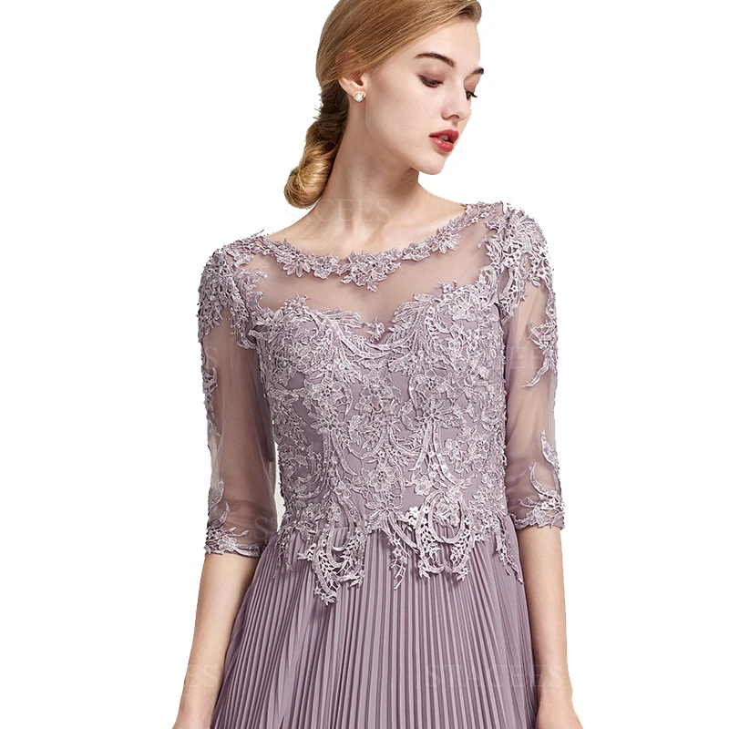 

Evening Dress 2020 Scoop Neck Pleated Women Party Dresses A-line Applique Beading Robe de Soiree Elegant Long Formal Gowns
