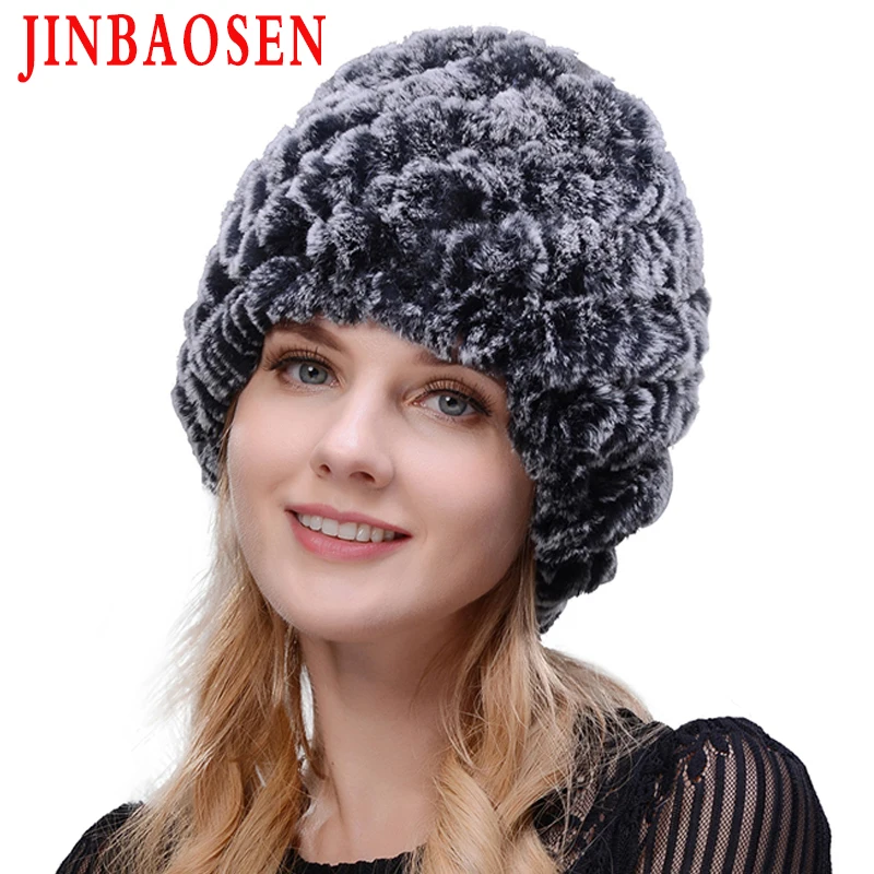 JINBAOSEN Женская модная меховая шапка из кроличьего меха, двойная теплая вязаная шапка из натурального меха, шапка из меха норки, зимняя туристическая Лыжная шапка
