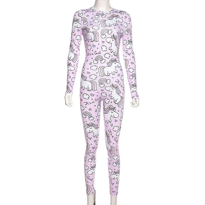 

FCCEXIO Female Rainbow Unicorn Print Bodycon Fitness Jumpsuit Long Rompers 2021 Women's Sporting Bodysuit Slim Sexy Playsuit