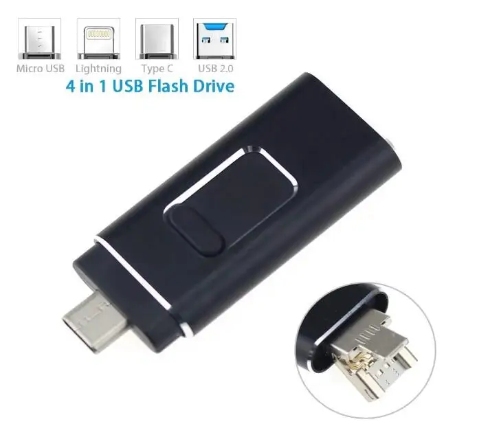 4 в 1 Micro USB флэш диск Type C 16 ГБ 32 64 Гб 128 256 накопитель OTG для iPhone/Android/планшетного ПК|USB