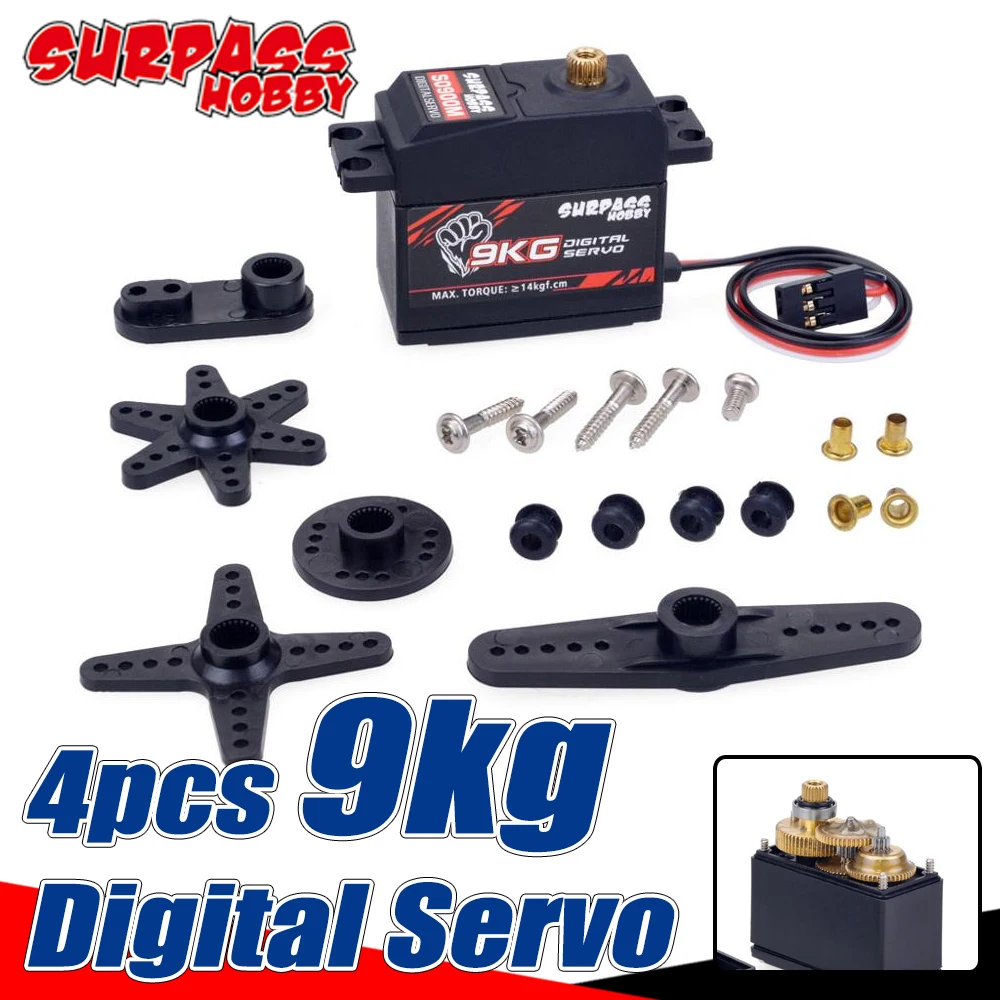 

Цифровой сервопривод SURPASS HOBBY, 4 шт., 2 шт., 9 кг, металлическая шестерня, сервопривод 25T для 1/8 1/10, Радиоуправляемый автомобиль, вертолет, лодка, с...