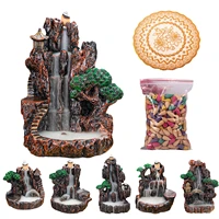 resin backflow waterfall smoke incense burner river mountain incense fragrance holder with 50cones anti slip mat home decor