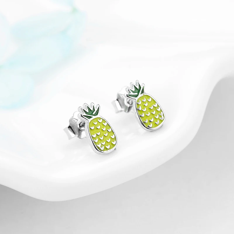 Женские серьги-гвоздики в форме ананаса из серебра 2018 пробы | Украшения и