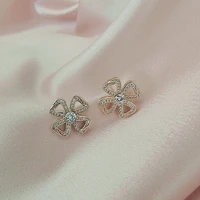 fashionable four leaf clover hollow inlaid zircon earrings womens style thin embroidery bring the best gift for women
