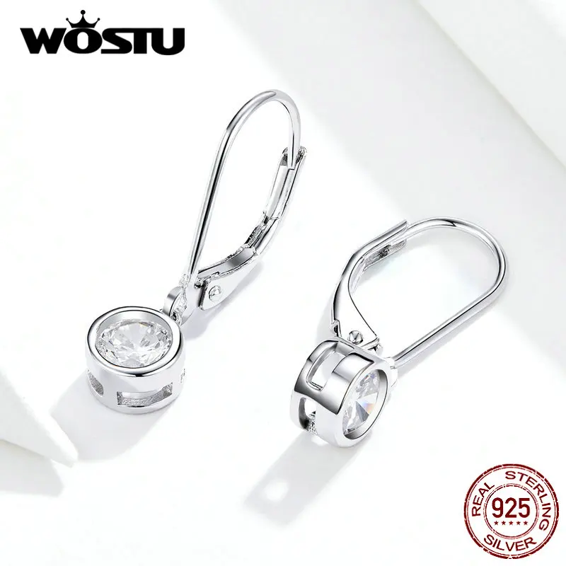 WOSTU New Fashion 100% 925 Sterling Silver Exquisite Round Zircon Drop Earrings For Women Wedding Luxury Jewelry DXE747 | Украшения и
