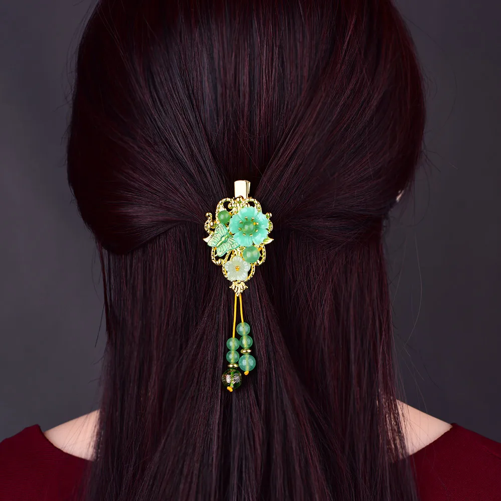 Нефритовый камень заколки цветы шпилька Шарм жадеит ювелирные изделия резной