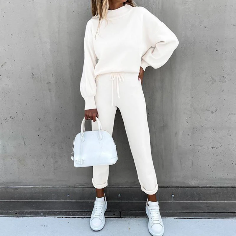 

Solid Color Casual Tracksuit Women Sports 2 Pieces Set Sweatshirts Pullover Jackets Drawstring Pants Suit Autumn Winter Outwear