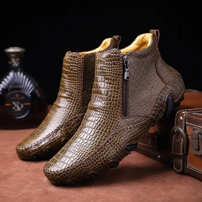 

OUDINIAO Boots Men 2019 Casual Footwear Mens Boots Winter Shoes Men Dress Ankle Boots For Men Zipper